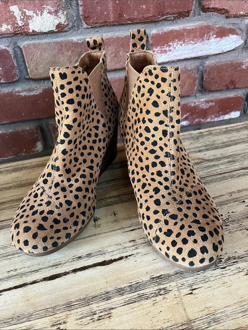 Toms Tan and Black Cheetah Print Suede Ankle Booties